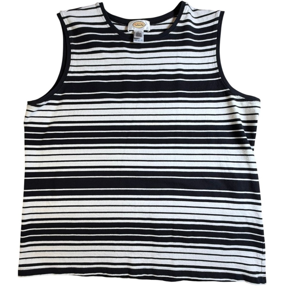 Talbots Tank Top Womens XL Black White Striped Sleeveless Cotton Blend Shell
